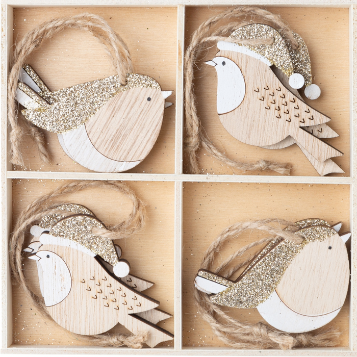 Boxed Set of 8 Wooden Bird Ornaments