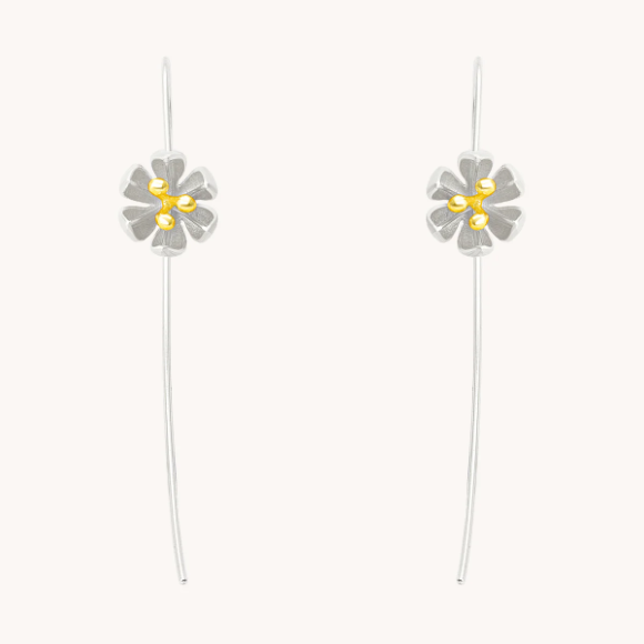 Blossoming Bug Silver Drop Earring