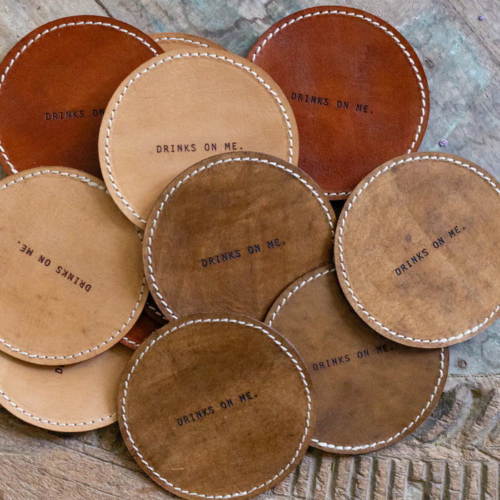 Drinks On Me Leather Coaster