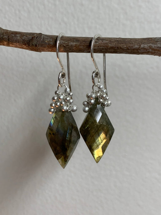 Labradorite Caviar Dew Drop Earrings in Sterling Silver