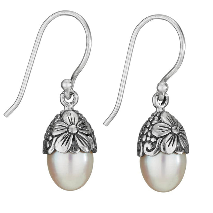 Flower Top Sterling Silver and Pearl Earring