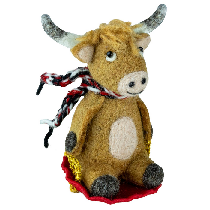 Wool Sledding Highland Cow Ornament