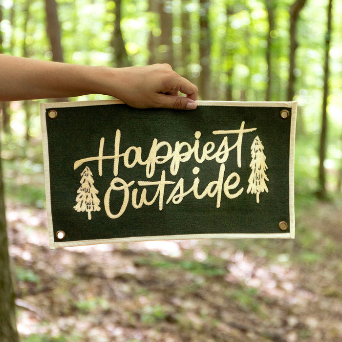 Happiest Outside Embroidered Canvas Banner