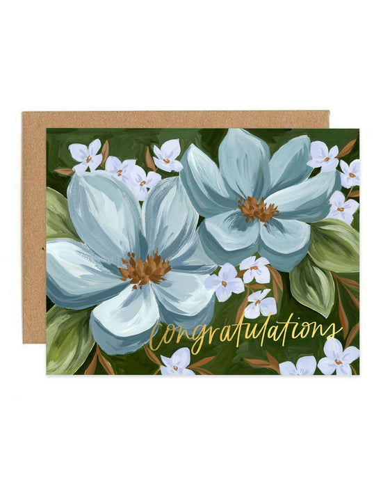 Blue Floral Congratulations Greeting Card