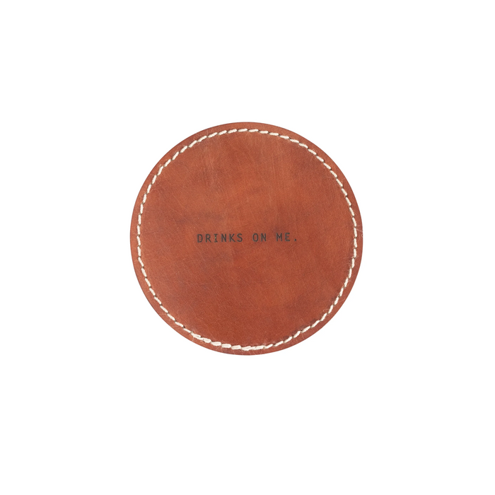 Drinks On Me Leather Coaster