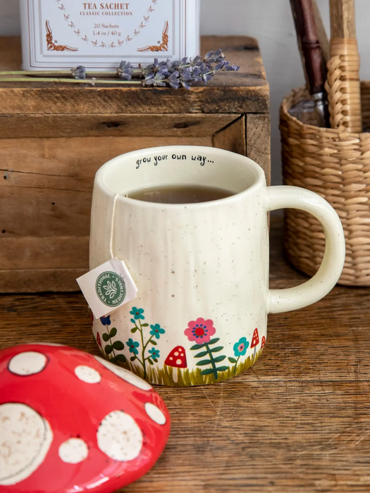 Lidded Mushroom Mug Grow Your own Way