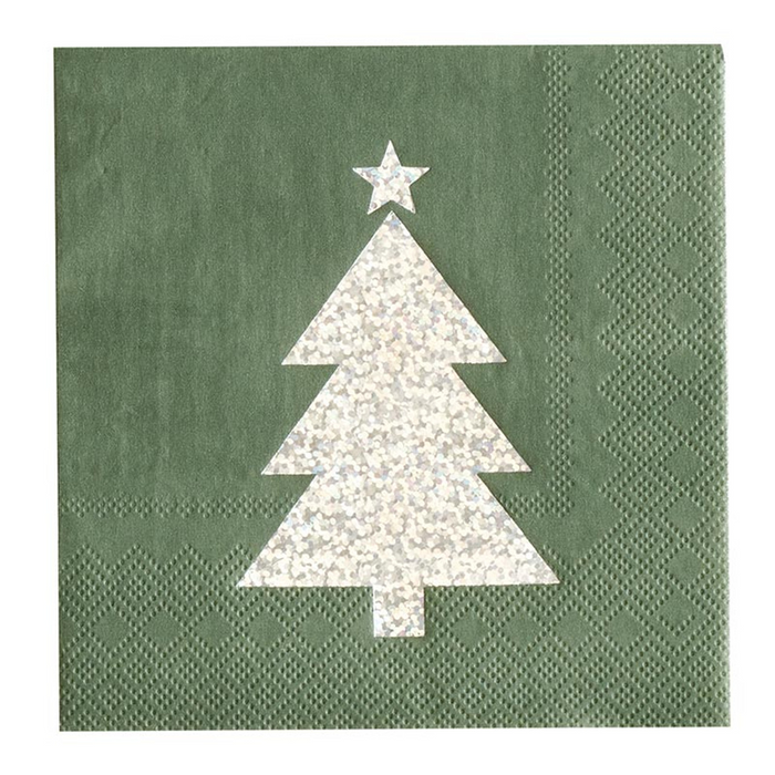 Cocktail Napkin - Silver Glitter Tree