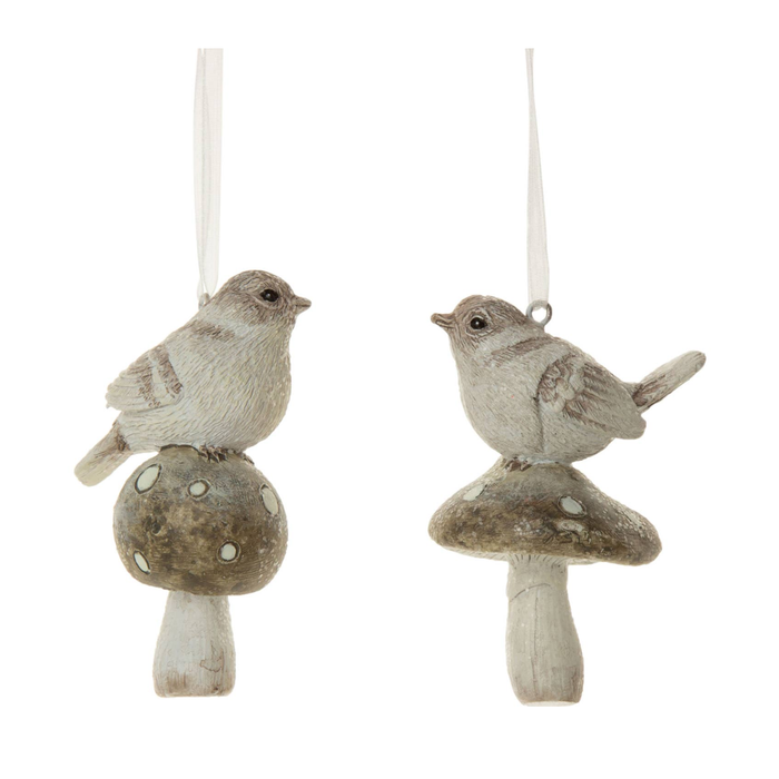 Bird on Mushroom Ornaments