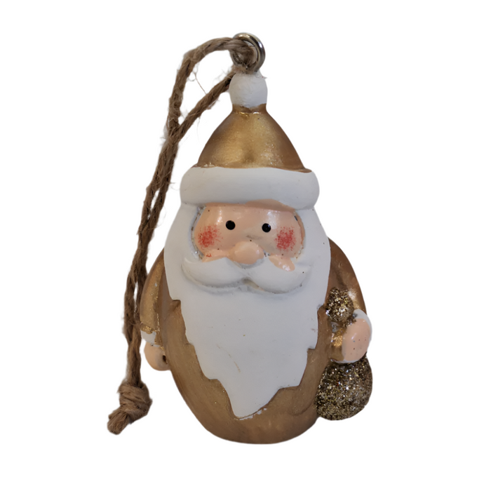 Gold And White Painted Resin Santa Ornament