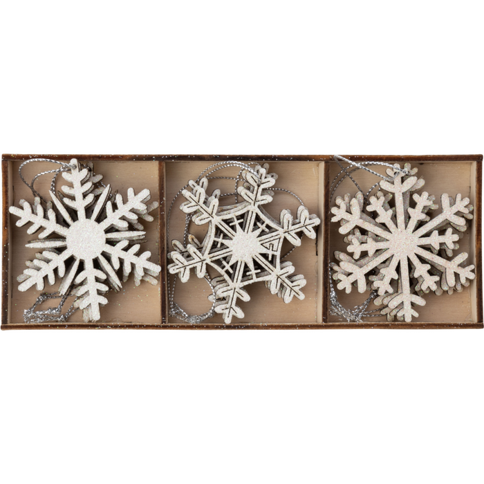 Set of 9 Wood Snowflake Ornaments