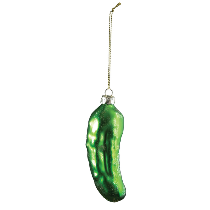 Blown Glass Pickle Green Glitter