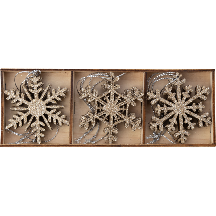 Set of 9 Wood Snowflake Ornaments