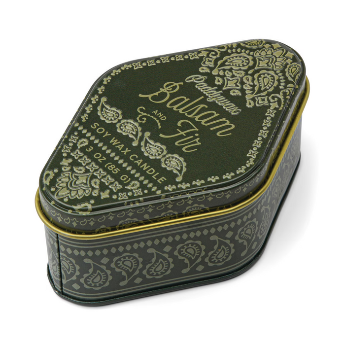 3.5 oz Green Printed Bandana Patterned Tin - Balsam & Fir