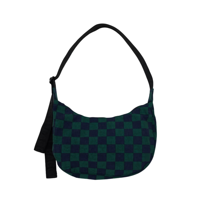 Medium Nylon Crescent Bag - Navy Green Check