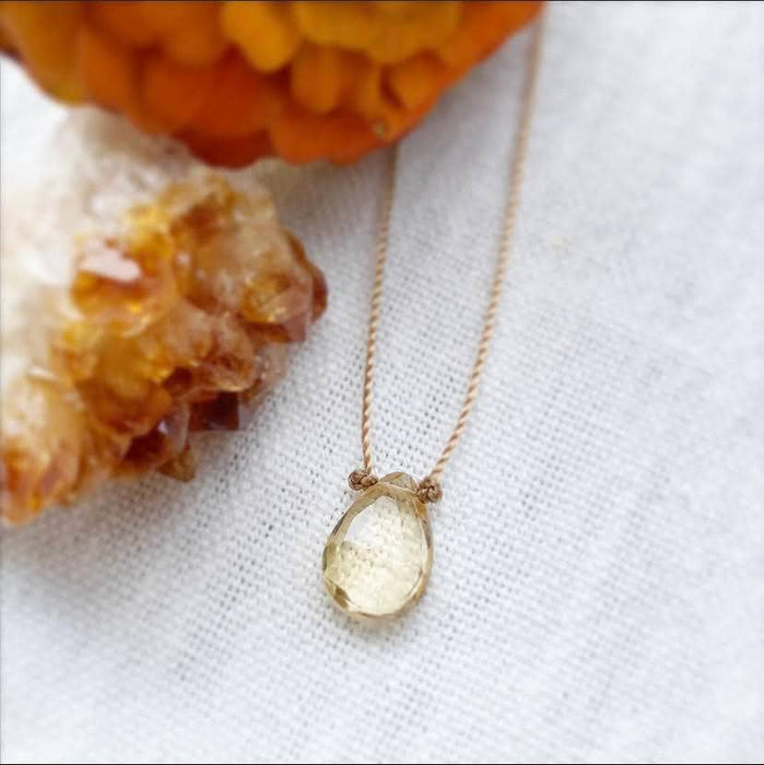 Citrine Faceted Teardrop Cord Necklace