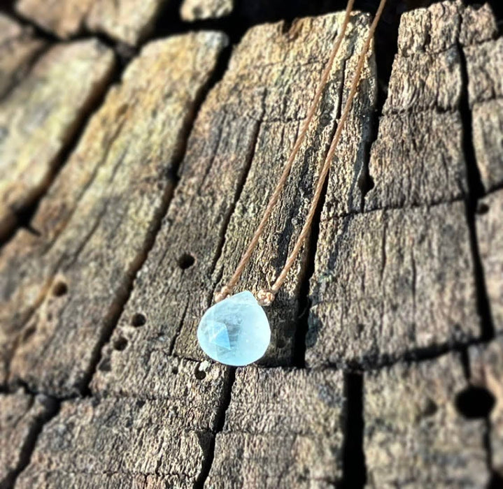 Aquamarine Small Faceted Teardrop Necklace