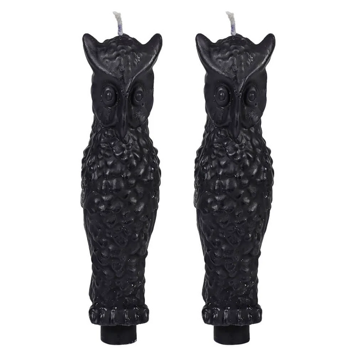 Unscented Black Owl Taper Candles -Set Of 2