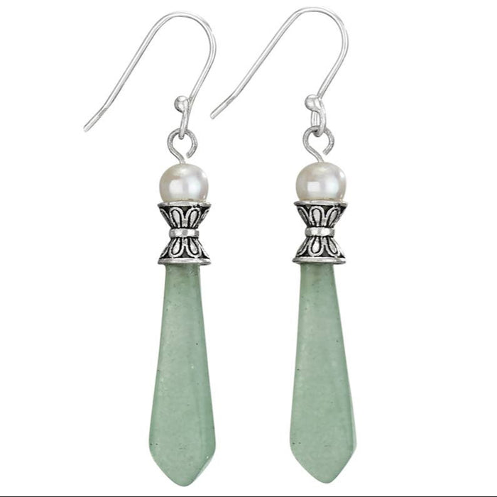 Winter Pine Jade and Pearl Sterling Silver Earrings