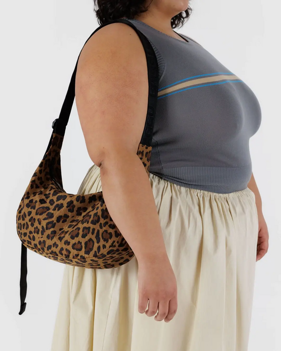 Medium Nylon Crescent Bag - Leopard