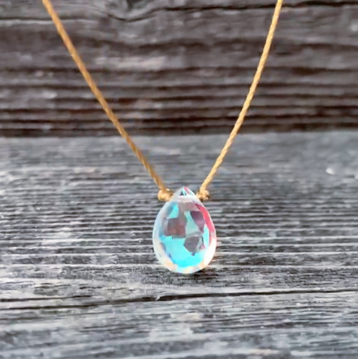 Hydroquartz Mystic Rainbow Faceted Teardrop Cord Necklace