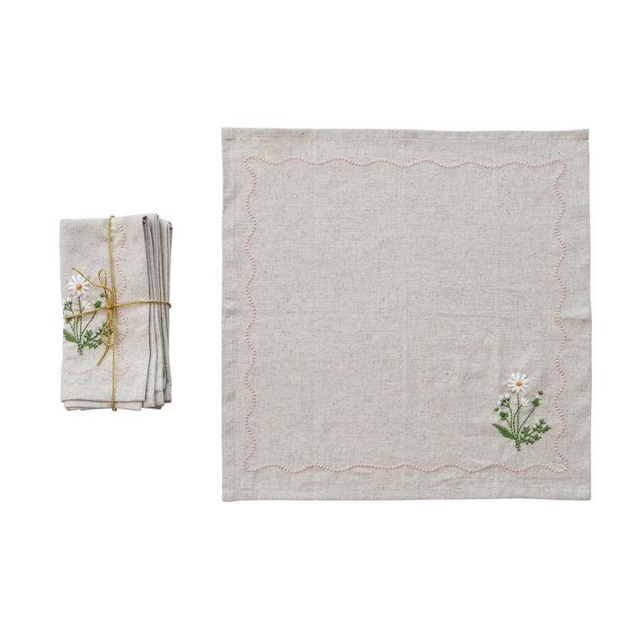 Embroidered Daisies Napkin Set