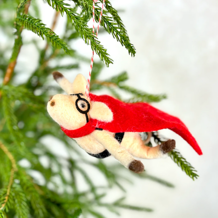 Felt Flying Superhero Pig Ornament