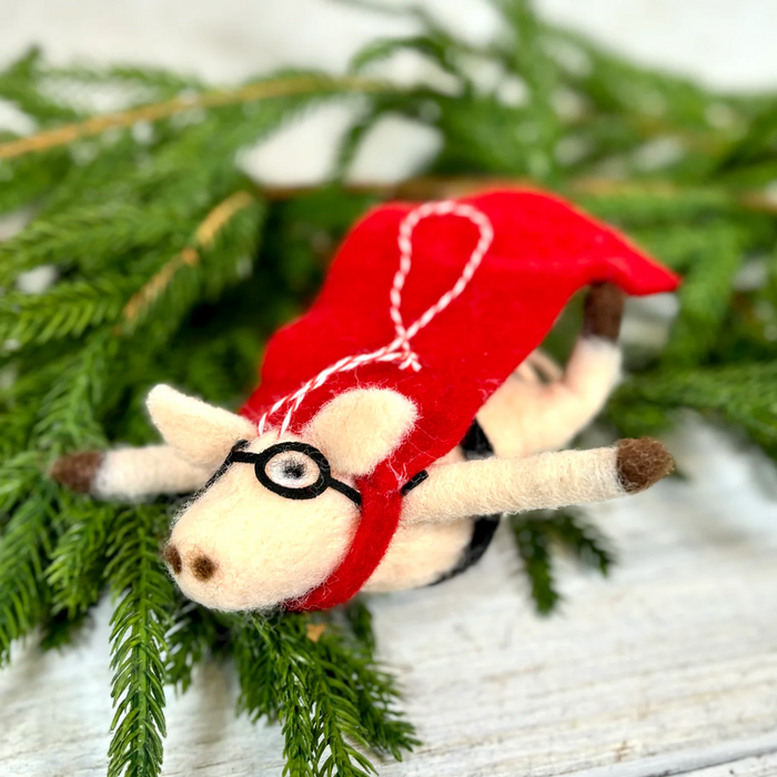 Felt Flying Superhero Pig Ornament