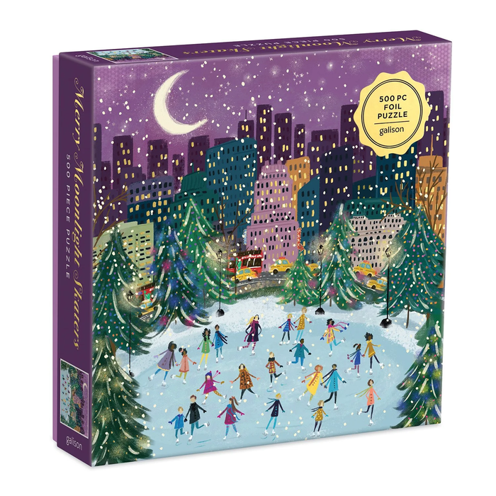 Merry Moonlight Skaters 500 Piece Foil Jigsaw Puzzle