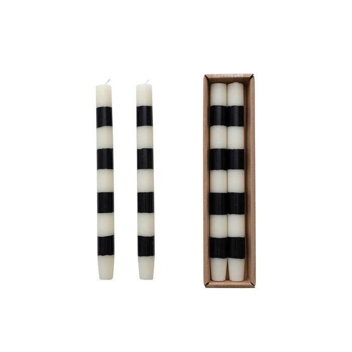 Unscented Striped Taper Candles - Set of 2