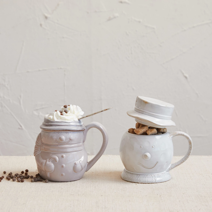 Stoneware Snowman Shaped Mug w/ Lid