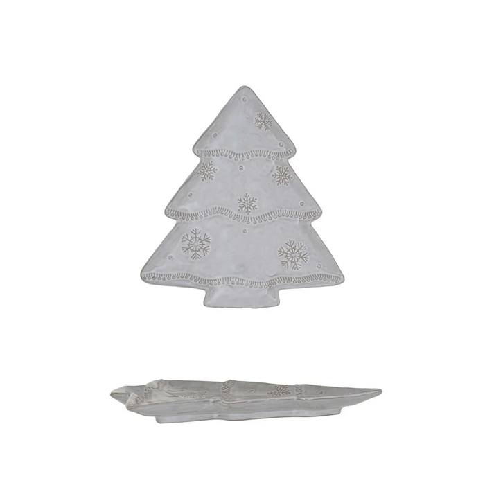 Stoneware Christmas Tree with Snowflakes Plate