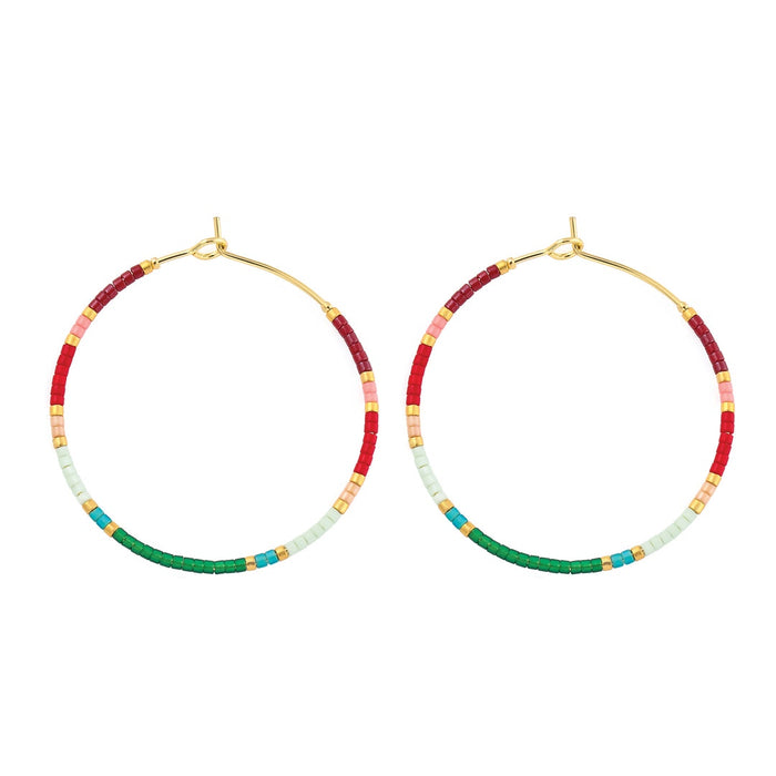 Beaded Hoop Earrings- Emerald