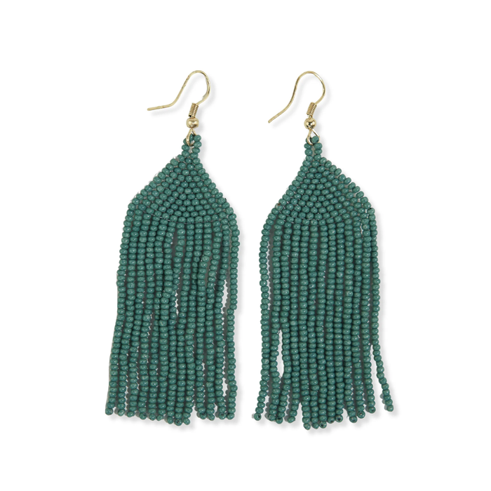 Michele Solid Beaded Fringe Earrings Teal